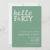40歳の誕生日パーティーこんにちは4モダンセージ緑 招待状 (正面)