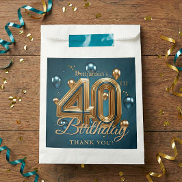 40歳の誕生日パーティーのための輝くターコイズブルーとゴールドの風船 フェイバーバッグ