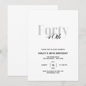 40歳の誕生日パーティーのブラック&ホワイトおしゃれな招待状 招待状 (正面/裏面)