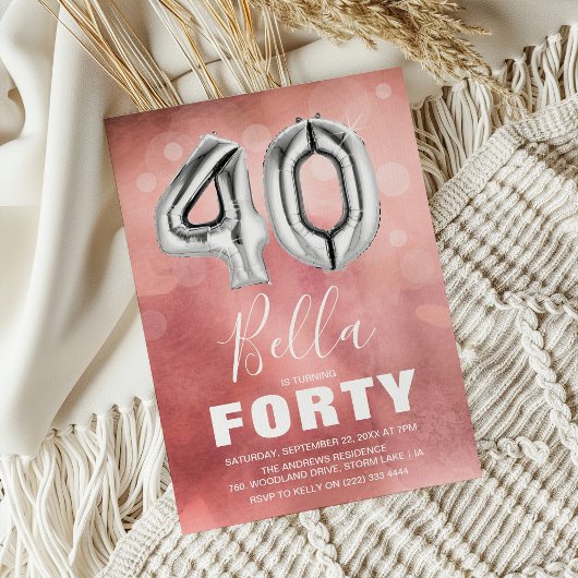 40歳の誕生日パーティーのモダンピンクの風船 招待状