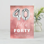 40歳の誕生日パーティーのモダンピンクの風船 招待状 (スタンド正面)