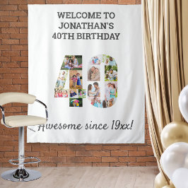 40歳の誕生日パーティーの写真コラージュ背景 タペストリー