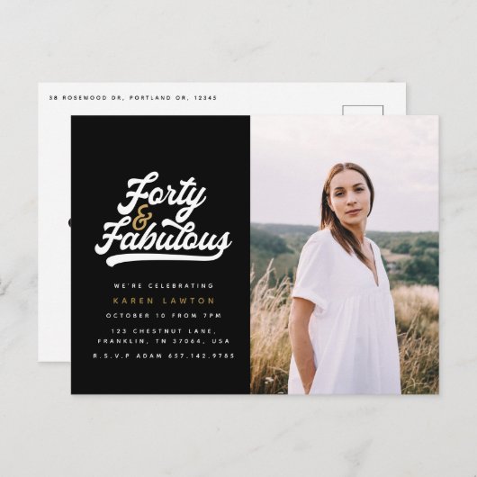 40歳の誕生日パーティーの写真招待状 ポストカード (正面/裏面)