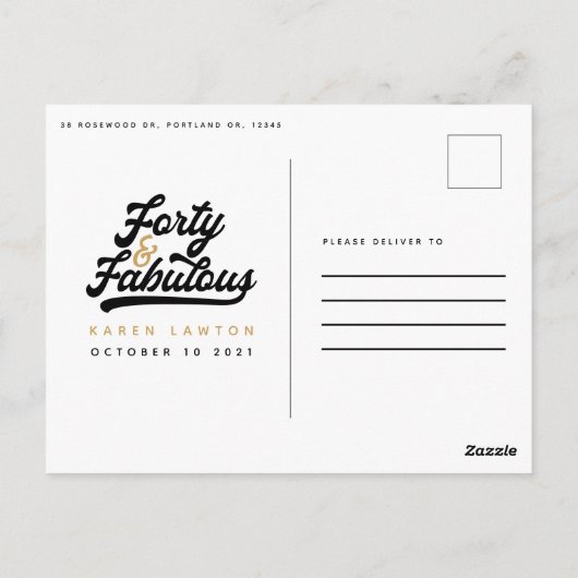 40歳の誕生日パーティーの写真招待状 ポストカード (裏面)