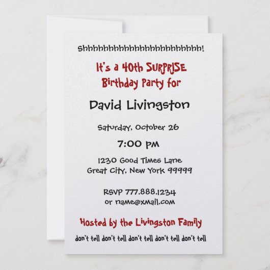 40歳の誕生日パーティーの招待テンプレート 招待状 (裏面)