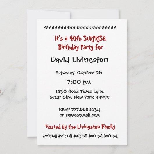 40歳の誕生日パーティーの招待テンプレート 招待状 (裏面)