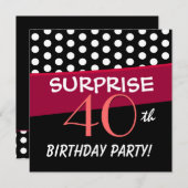 40歳の誕生日パーティーの水玉模様パターン 招待状 (正面/裏面)