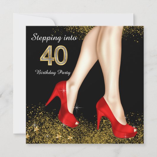 40歳の誕生日パーティーの赤い靴 招待状 (正面)