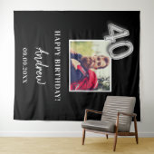 40歳の誕生日パーティーの黒い写真の名前の男性 タペストリー (インサイチュ(横))