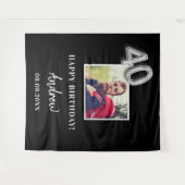 40歳の誕生日パーティーの黒い写真の名前の男性 タペストリー (正面(横))