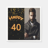 40歳の誕生日パーティーの黒と金の写真 スタンダードカクテルナプキン (正面)