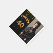 40歳の誕生日パーティーの黒と金の写真 スタンダードカクテルナプキン (角)