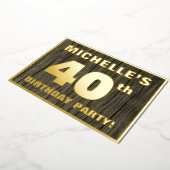 40歳の誕生日パーティーはっきりした:, フェイク Wood Grain Pattern 箔招待状 (回転した状態)