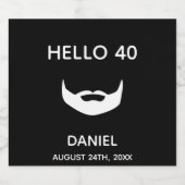 40歳の誕生日パーティーひげ白黒男性 ビールラベル (シングルラベル)
