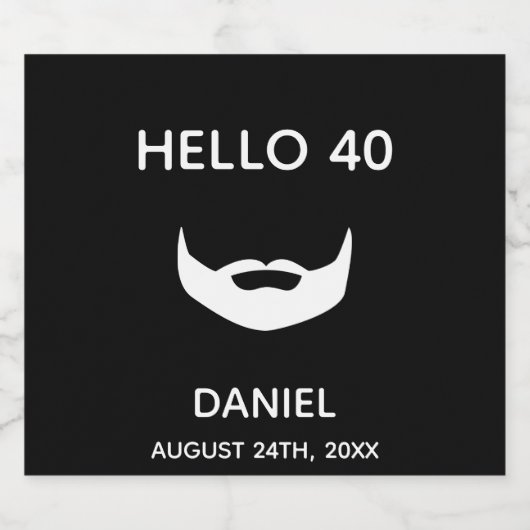 40歳の誕生日パーティーひげ白黒男性 ビールラベル (シングルラベル)
