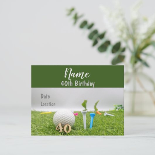 40歳の誕生日パーティーへの招待（緑） インビテーションポストカード (スタンド正面)