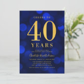 40歳の誕生日パーティーへの青い《写真》ぼけ味金ゴールド応援 招待状 (スタンド正面)