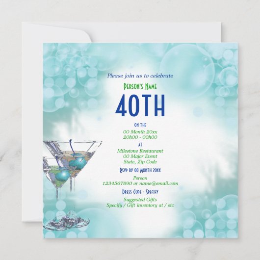 40歳の誕生日パーティーを大幅にカスタマイズします 招待状 (裏面)