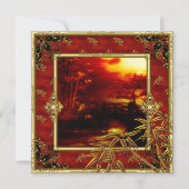 40歳の誕生日パーティーアジアンビュー金ゴールドバンブーレッド2 招待状 (正面)