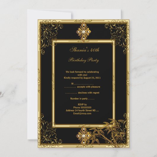 40歳の誕生日パーティーアジアンビュー金ゴールドバンブーレッド3 招待状 (裏面)