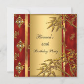 40歳の誕生日パーティーアジア金ゴールドバンブーレッド2 招待状 (正面)