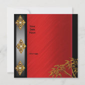 40歳の誕生日パーティーアジア金ゴールドバンブーレッド 招待状 (裏面)