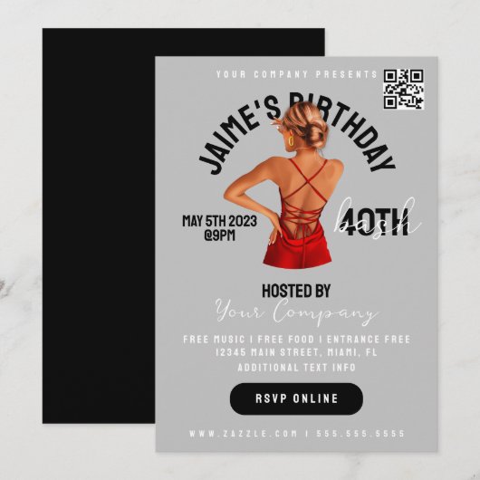 40歳の誕生日パーティーイベントクラブスタイルのフライヤー セクシー 招待状 (正面/裏面)