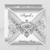 40歳の誕生日パーティーエレガントシルバーホワイトジュエル 招待状 (正面/裏面)