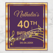 40歳の誕生日パーティーエレガントパープルと金ゴールド ワインラベル (シングルラベル)