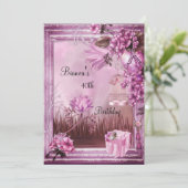 40歳の誕生日パーティーエレガントピンクローズギフトボックス 招待状 (スタンド正面)