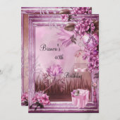 40歳の誕生日パーティーエレガントピンクローズギフトボックス 招待状 (正面/裏面)