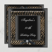 40歳の誕生日パーティーエレガントブラックスナックスキングジュエル 招待状 (正面/裏面)