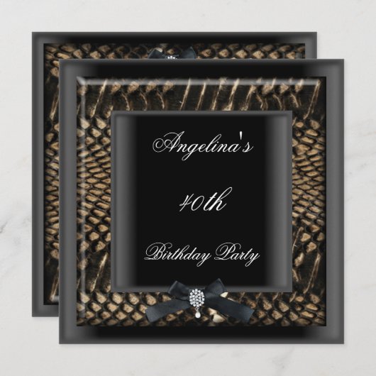 40歳の誕生日パーティーエレガントブラックスナックスキングジュエル 招待状 (正面/裏面)