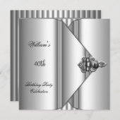 40歳の誕生日パーティーエレガントメンズシルバーグレイ 招待状 (正面/裏面)