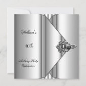 40歳の誕生日パーティーエレガントメンズシルバーグレイ 招待状 (正面)