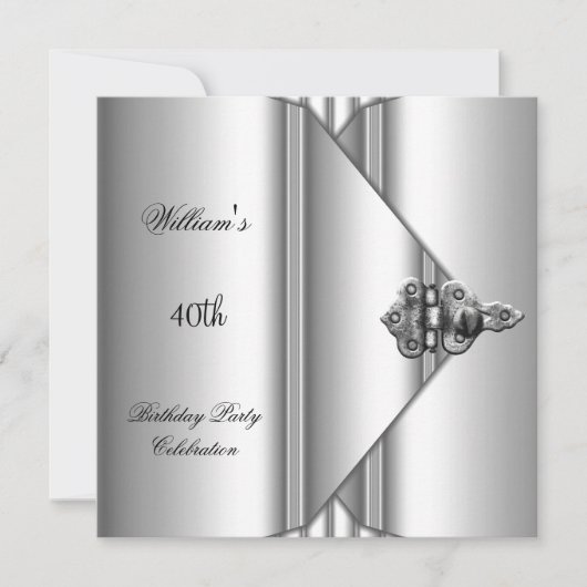 40歳の誕生日パーティーエレガントメンズシルバーグレイ 招待状 (正面)