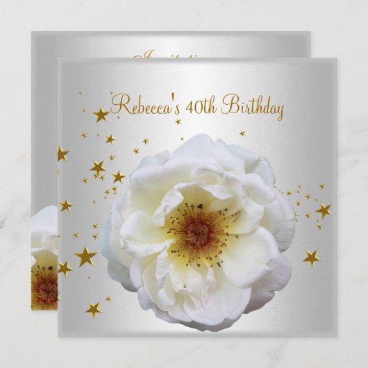 40歳の誕生日パーティーエレガント白黄色の花 招待状 (正面/裏面)