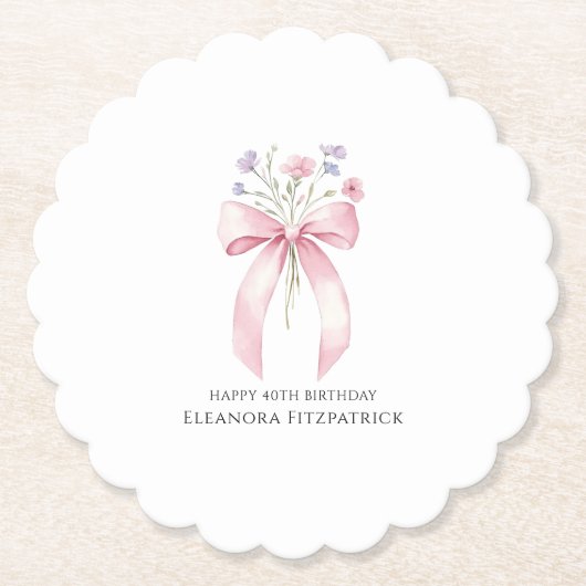 40歳の誕生日パーティーカスタムコースターボウワイルドフラワー ペーパーコースター (正面)