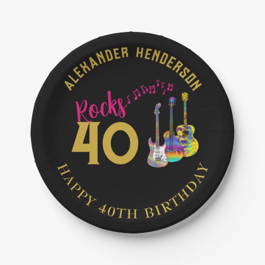 40歳の誕生日パーティーカスタムミュージックギターズロック40 ペーパープレート (正面)
