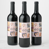 40歳の誕生日パーティーカスタム写真コラージュバラ金ゴールド ワインラベル (ボトル)