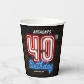 40歳の誕生日パーティーカッコいいネオン白熱［赤熱］光を放つサインカスタム 紙コップ (裏面)
