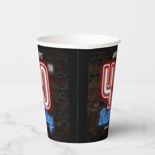 40歳の誕生日パーティーカッコいいネオン白熱［赤熱］光を放つサインカスタム 紙コップ (右)