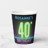 40歳の誕生日パーティーカッコいいネオン白熱［赤熱］光を放つサインカスタム 紙コップ (裏面)