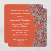 40歳の誕生日パーティーカラフルピンクコーラルイエロー 招待状 (正面/裏面)
