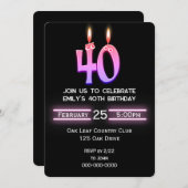 40歳の誕生日パーティーキャンドル 招待状 (正面/裏面)