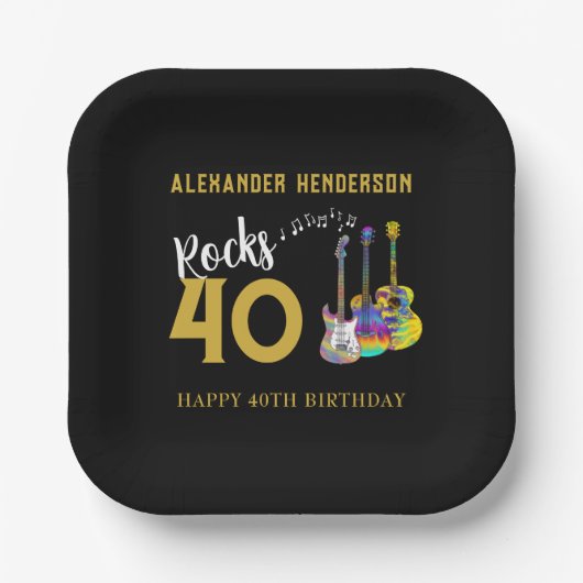 40歳の誕生日パーティーギターズミュージックネームロックス40 ペーパープレート (正面)