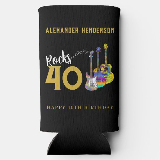 40歳の誕生日パーティーギターズミュージックロック40 スリム缶クーラー (裏面)