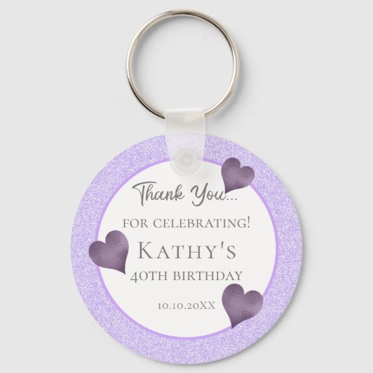 40歳の誕生日パーティーギフトパープルハートキーチェーン キーホルダー (正面)
