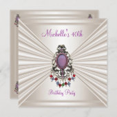 40歳の誕生日パーティークリームシルクマウベビーズ 招待状 (正面/裏面)