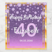 40歳の誕生日パーティーグリッター紫ピンク ワインラベル (シングルラベル)